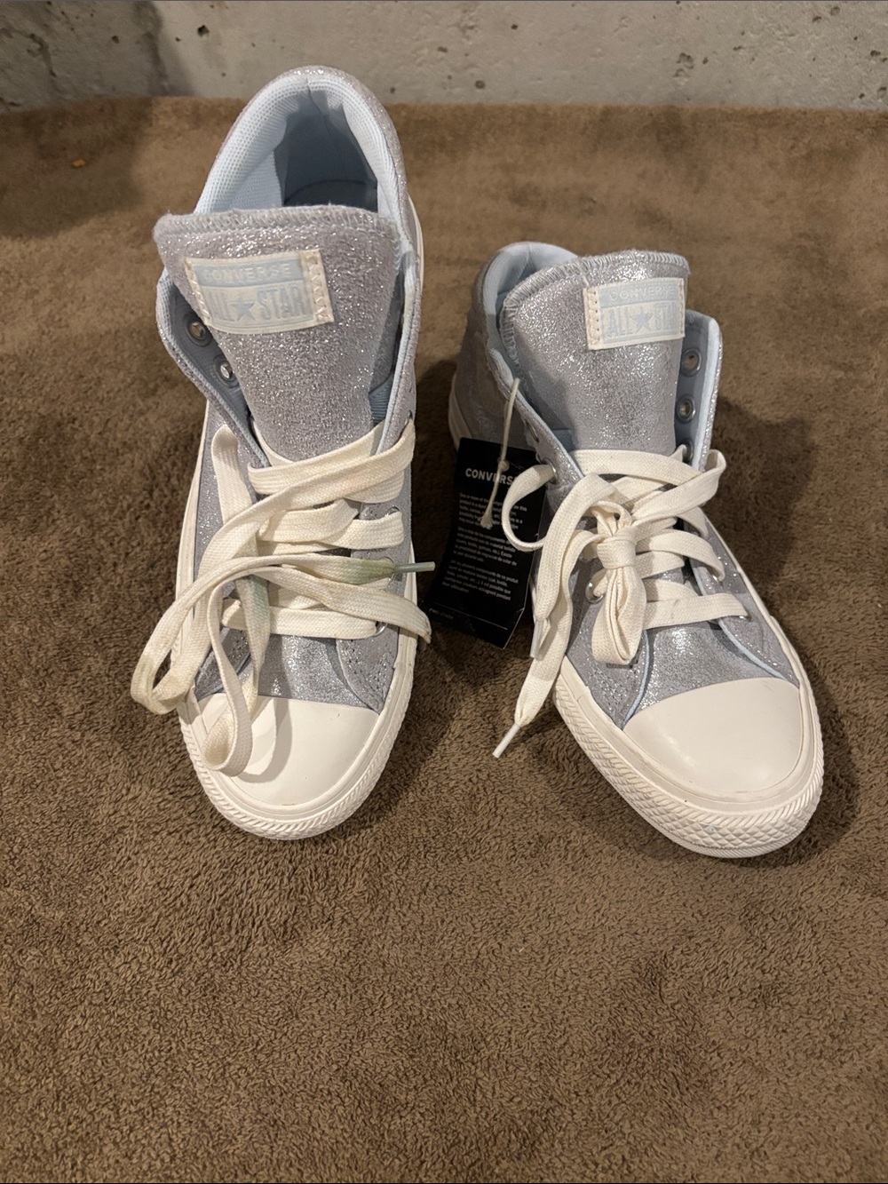 Converse All Star Chuck Taylor Leather Silver Glitter Low-Top Sneakers - Size 8